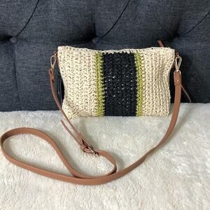 INC METALLIC STRIPE STRAW CROSSBODY